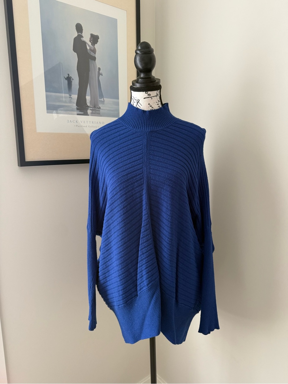 River Island Royal Blue Ribbed Mock Neck Sweater